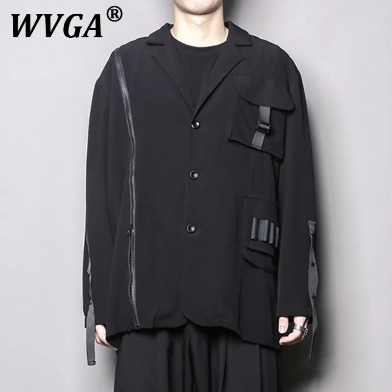 

WVGA костюм-пальто весна осень новый мужской приплив на молнии лоскутный асимметричный модный дизайн нишевый шикарный повседневный пиджак с длинными рукавами W11251