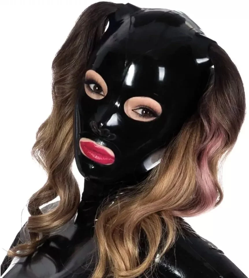 Women Latex Hood with Two Hair Hole Back Zipper Rubber Mask Cosplay Fetish 0.4mm