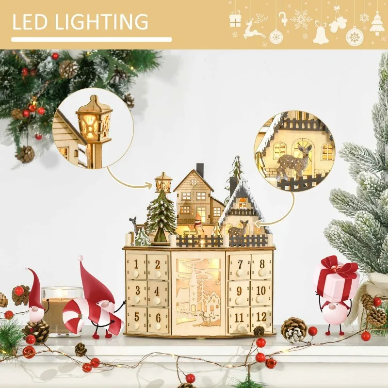 

Wooden Christmas Countdown Advent Music Calendar Wooden Christmas Advent Village Scene Ornament Holiday Supplies