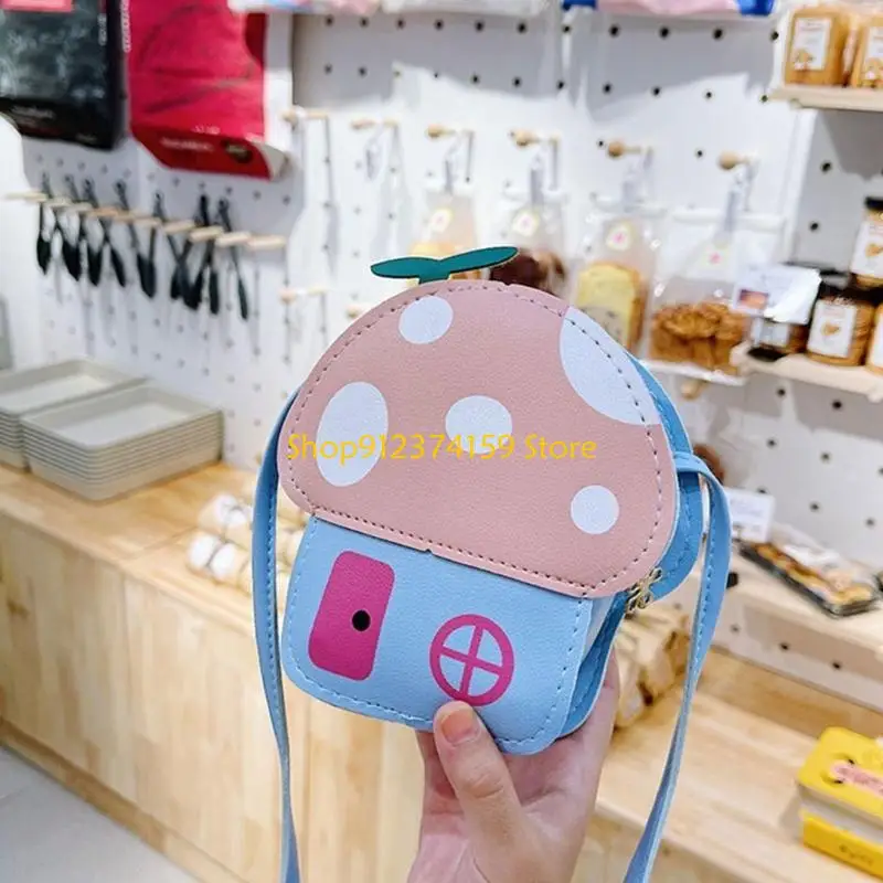 

G5AE Сумка через плечо с изображением грибного домика для детей и девочек, кошелек для монет из искусственной кожи