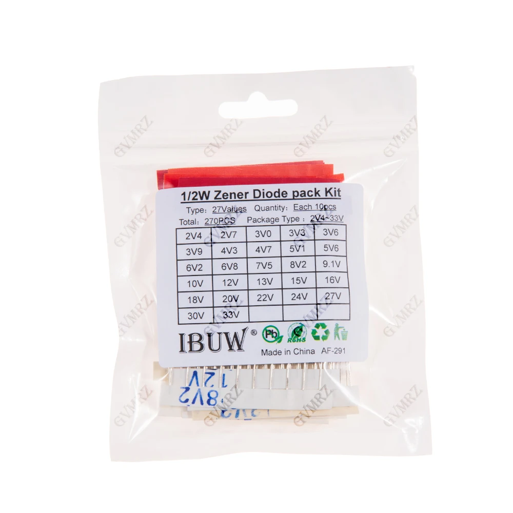 270PCS 27Values 1/2W Zener Diode Kit 2V4-33V for Voltage Regulation Electronic Projects 2V4 33V