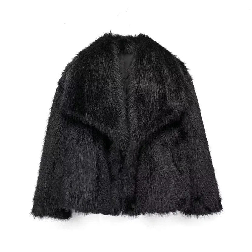 Women's Artificial Fur Coat with Large Lapel Short Fashionable Fox Fur Style Fluffy Plush Clothing for Ladies