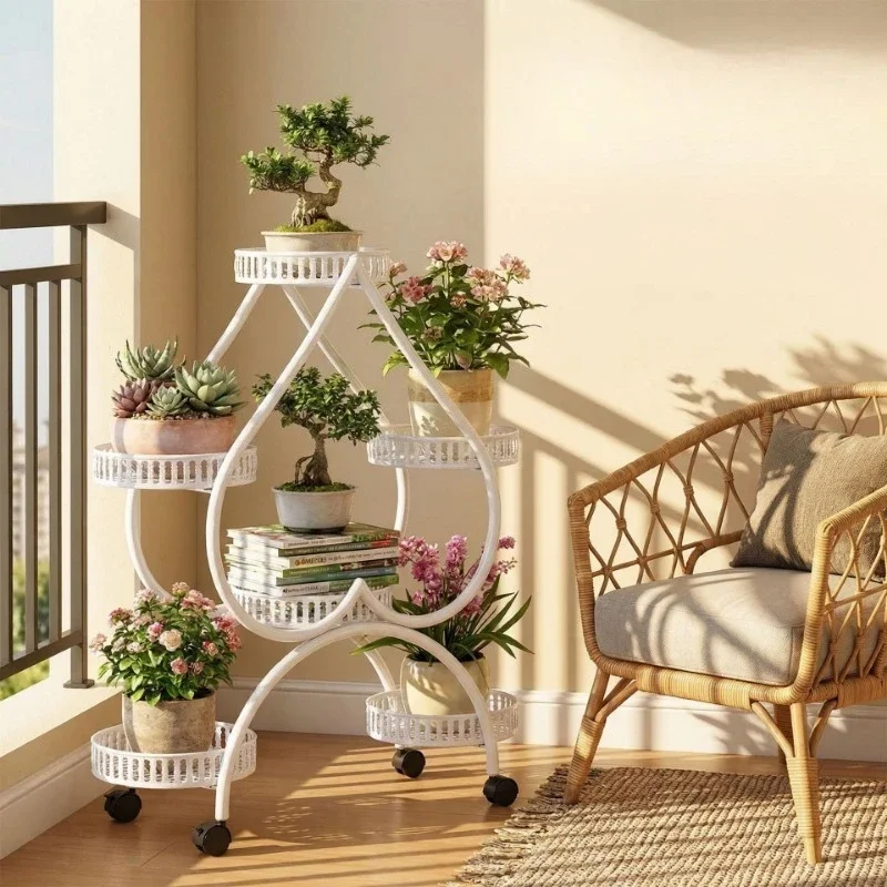 Multi Story Balcony Storage Rack, Flower Pot Rack, Living Room Floor Standing Heart-shaped Flower Rack for Household Use
