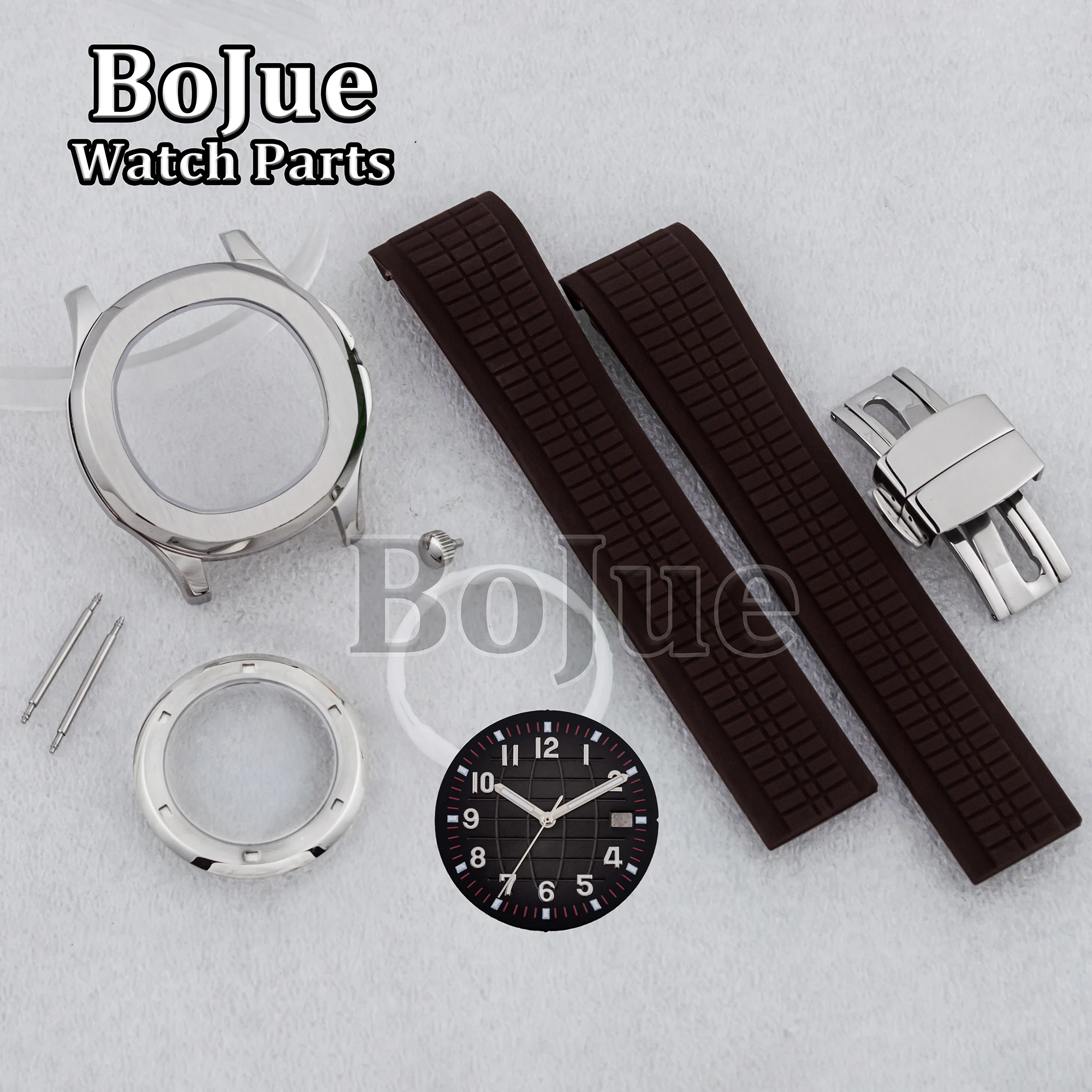 42mm Men Watch Case Stainless Steel Brown Rubber Strap For Mod AQUANAUT Nautilus NH35 NH36 Movement 32mm Dial Parts Assemble