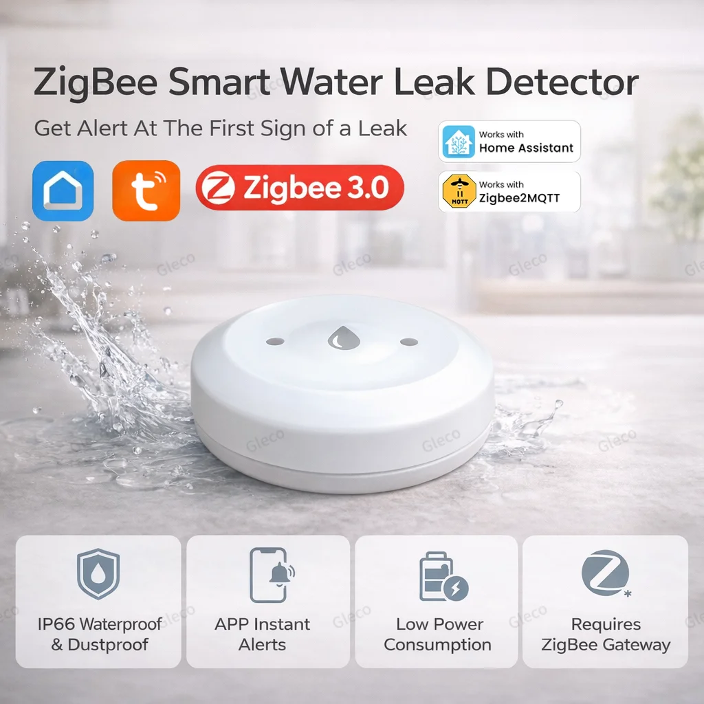 Zigbee Water Leak Sensor Flood Leakage Detector Linkage Alarm Sensor for Kitchen/Bathroom Support Tuya Smart Life Zigbee2mqtt