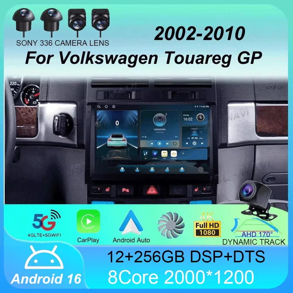 

Автомагнитола Android 16 с Carplay и Auto для Volkswagen Touareg GP 2002-2010, навигация GPS, мультимедийный плеер, стерео, видео, Wi-Fi+4G, Bluetooth