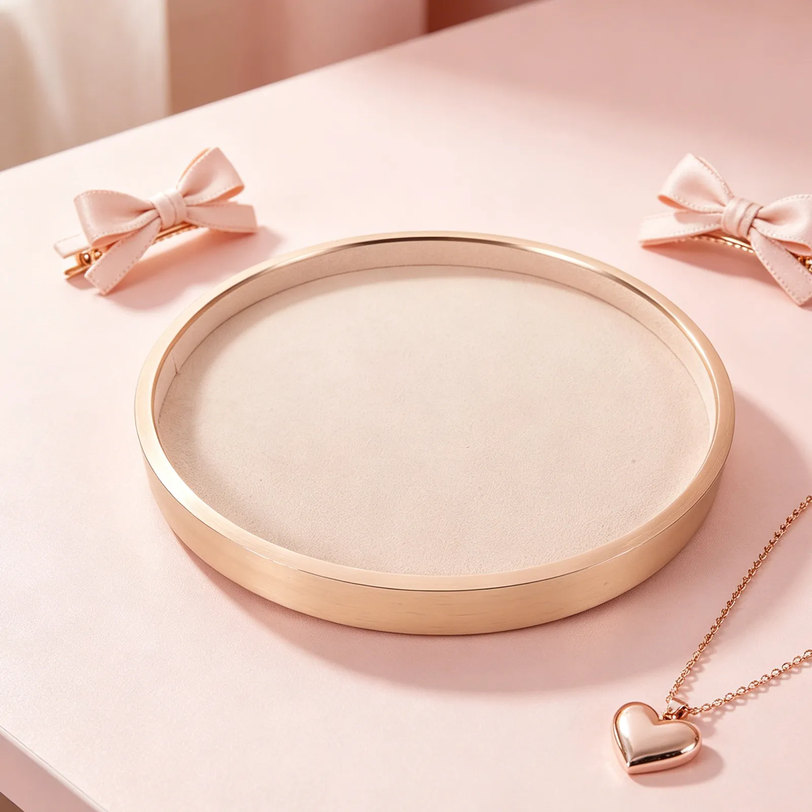 

Metal Beige Round Jewelry Tray 11.65 Inch Stylish Vanity Dish Organizer for Rings Earrings Bracelets Necklaces Perfume Desktop
