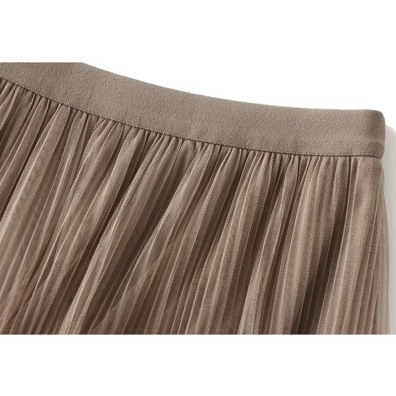 Jupe longue en dentelle patchwork pour femme, jupe en tulle, jupe midi plissée, jupe en maille, ligne A, taille haute, monochromatique, élégante, femme, printemps, été, 2024, L565