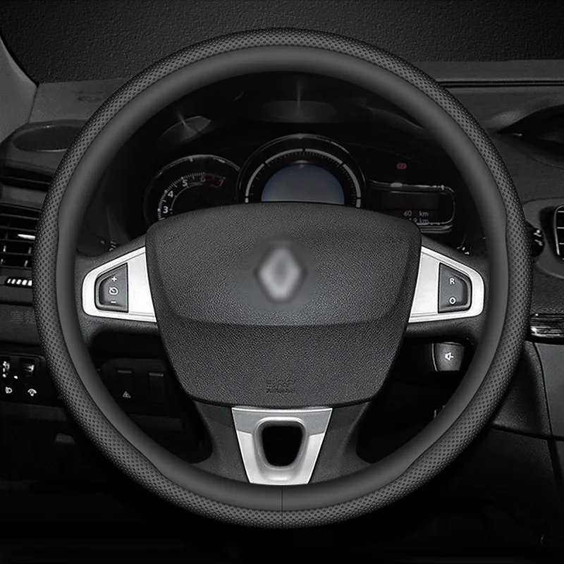 For Renault Clio Megane 3 Scenic Laguna Logan Kadjar Kangoo Sandero CAPTUR DUSTER Carbon fiber Leather Car Steering Wheel Cover