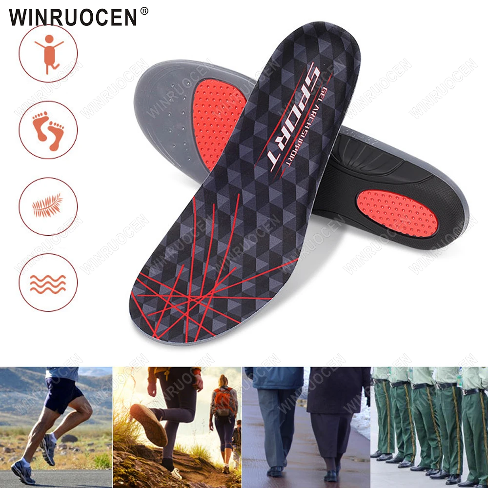 

1-2 пары спортивных стелек с поддержкой свода стопы для облегчения боли в ногах, полиуретановые амортизирующие дышащие стельки, ортопедические вкладыши WINROUCEN