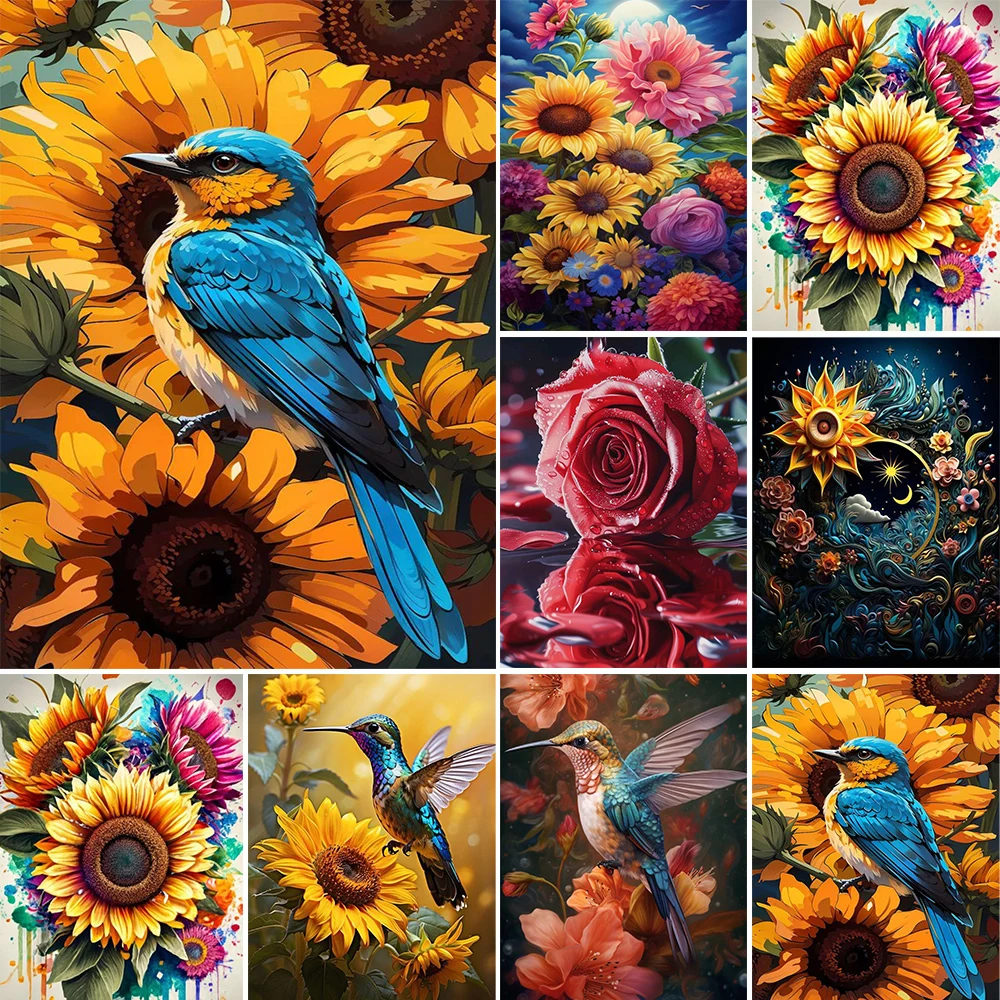 

Coloring By Numbers On Canvas Bird Sunflower Painting Kits Acrylic Picture For Paint On Bedroom Wall Home Decor Handicraft Gift