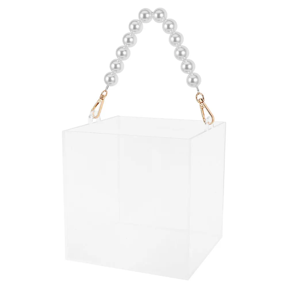 

Transparent Square Acrylic Wedding Favor Box Pearl Handle Elegant Clear Present Container Bridesmaid Proposal Party Favors