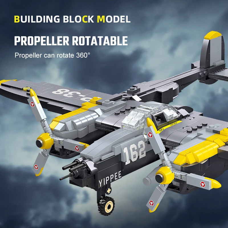 

Military P-38 Lightning Fighter WW2 Aircraft Building Blocks US Army Weapon Airplane Model Bricks Kids Toys Boys Birthday Gifts