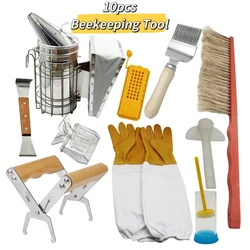 10Pcs Beekeeping Supplies for Beekeeping Tools Set,Bee Gloves Bee Hive Smoker Kit Cultivating Box Beehive Water Feeder Equipment