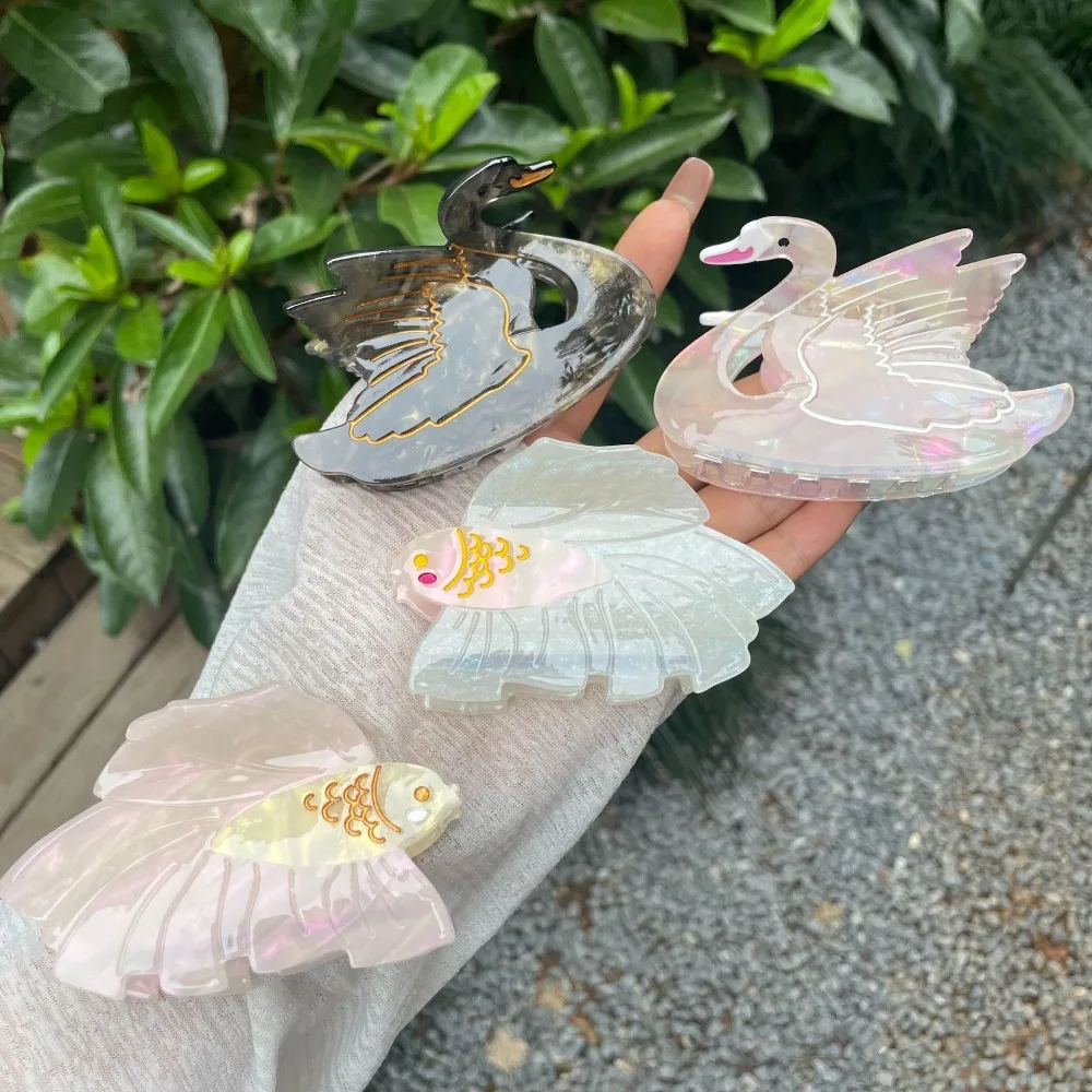 

Fashion Sweet Cartoon Acetate Shark Clip Animals Hair Accessories Goldfish Grab Clip Hairpin Headdress Swan Hair Clip Girls
