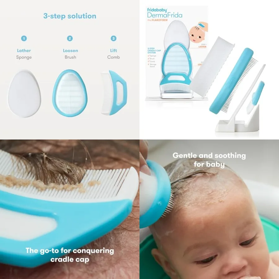 

Frida Baby The 3-Step Cradle Cap System, DermaFrida The FlakeFixer, Sponge, Brush, Comb and Storage Stand for Babies with Cradl