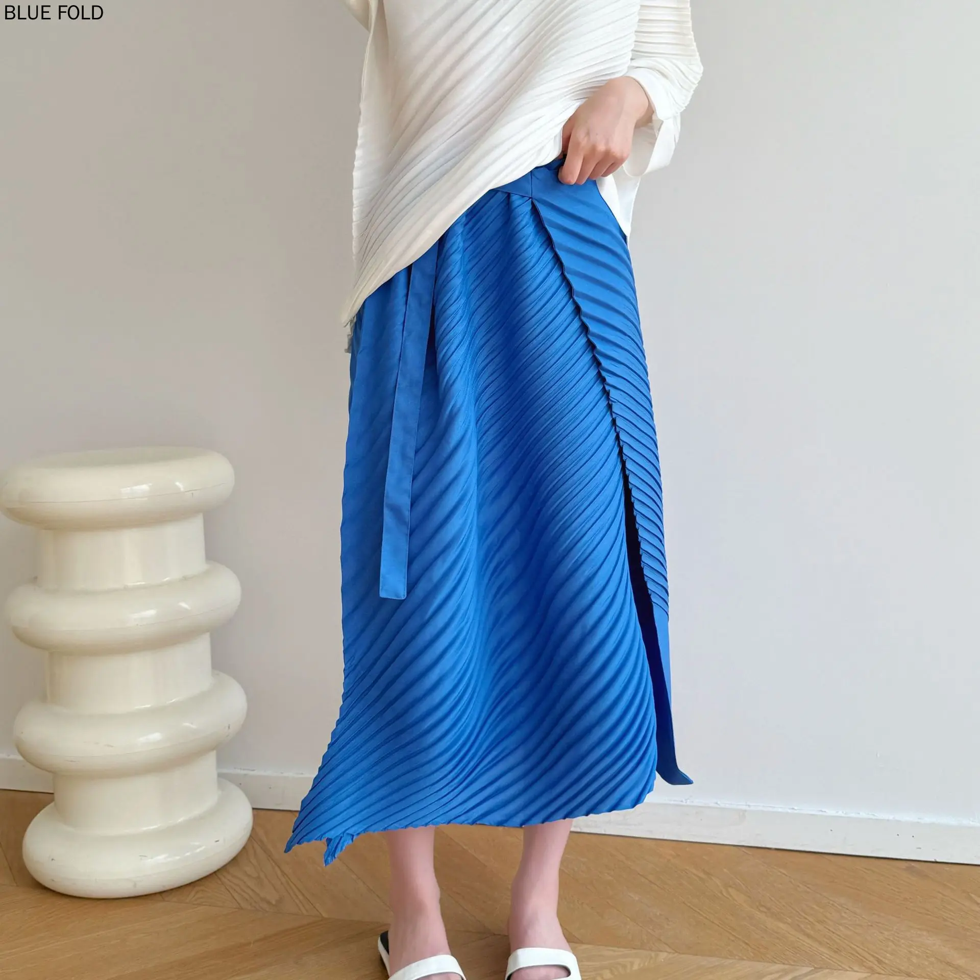Miyake falda De diseñador plisada Premium Lazy-Chic falda asimétrica con lazo en la cintura plisada Miyake PLEATS Faldas Ropa De Mujer