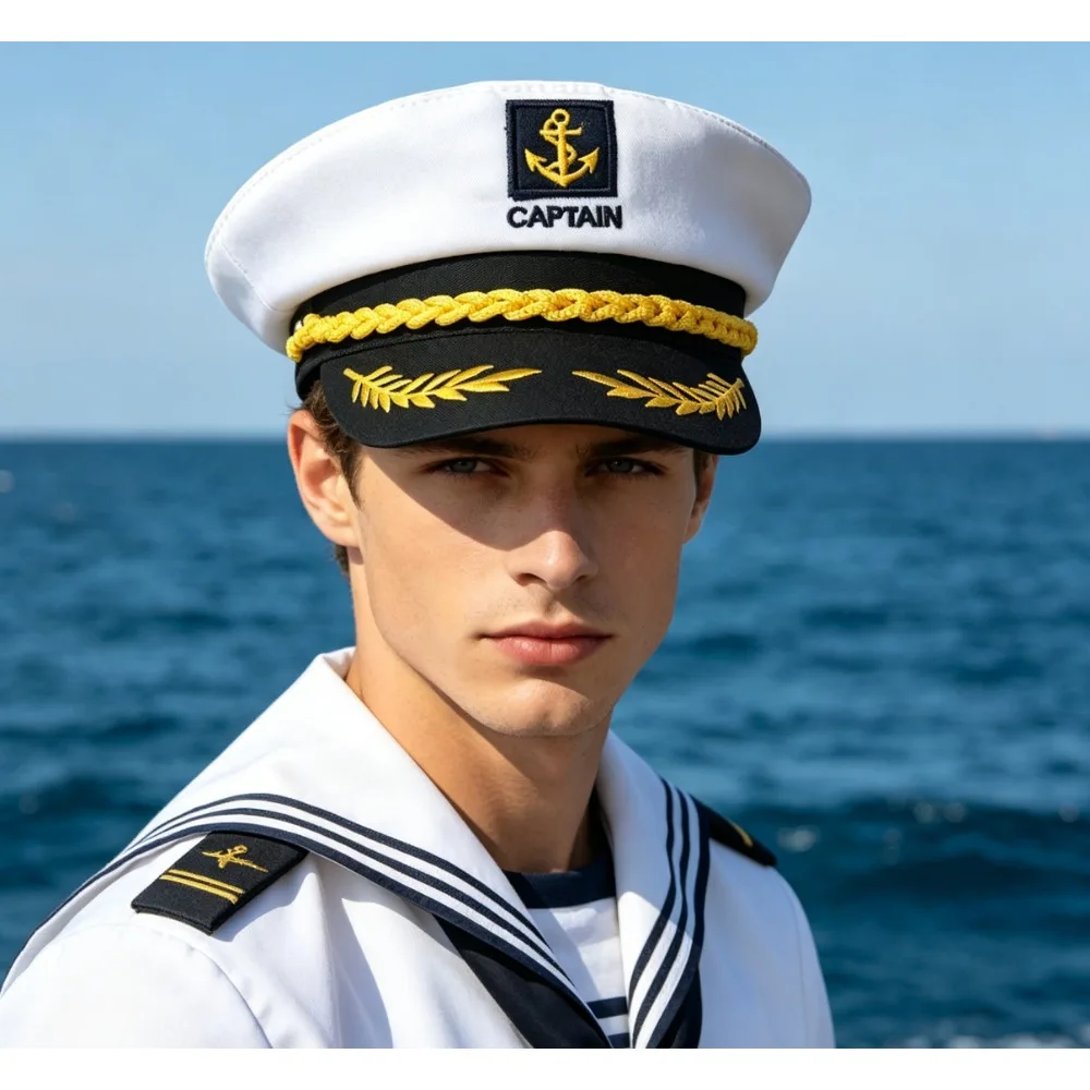 Classic European and American Style Navy Captain Hat, Costume Accessory for Women Parties and Role Play