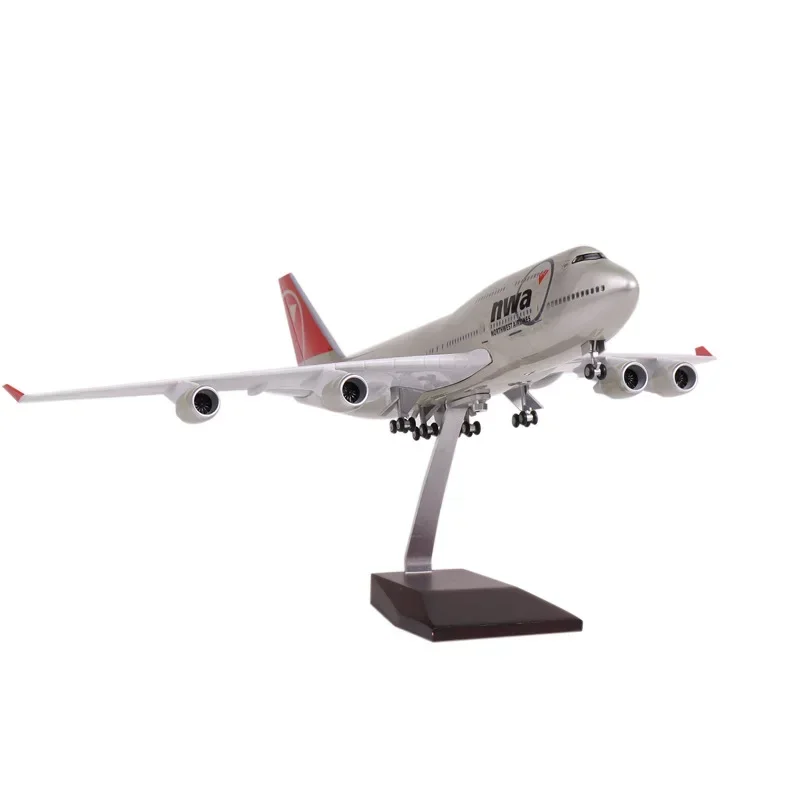 47Cm 1:150 Schaal Diecast Model Noordwest Airlines Boeing 747 Hars Vliegtuig Airbus Met Licht En Wielen Speelgoed Collectie Display