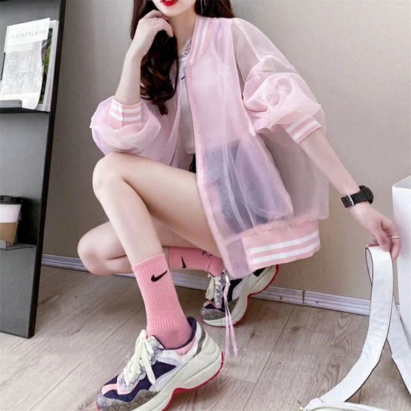 Baseball Uniform Cardigan Sunscreen Women's Coat 2024 New Thin Foreign-Style Anti-Ultraviolet Breathable Casual Jacket