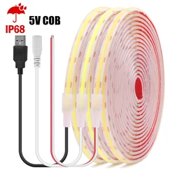 IP68 Waterproof COB LED Strip USB 5V Flexible LED Strip Light 320LEDs High Density Linear Light Neon Light Outdoor Swimming Pool