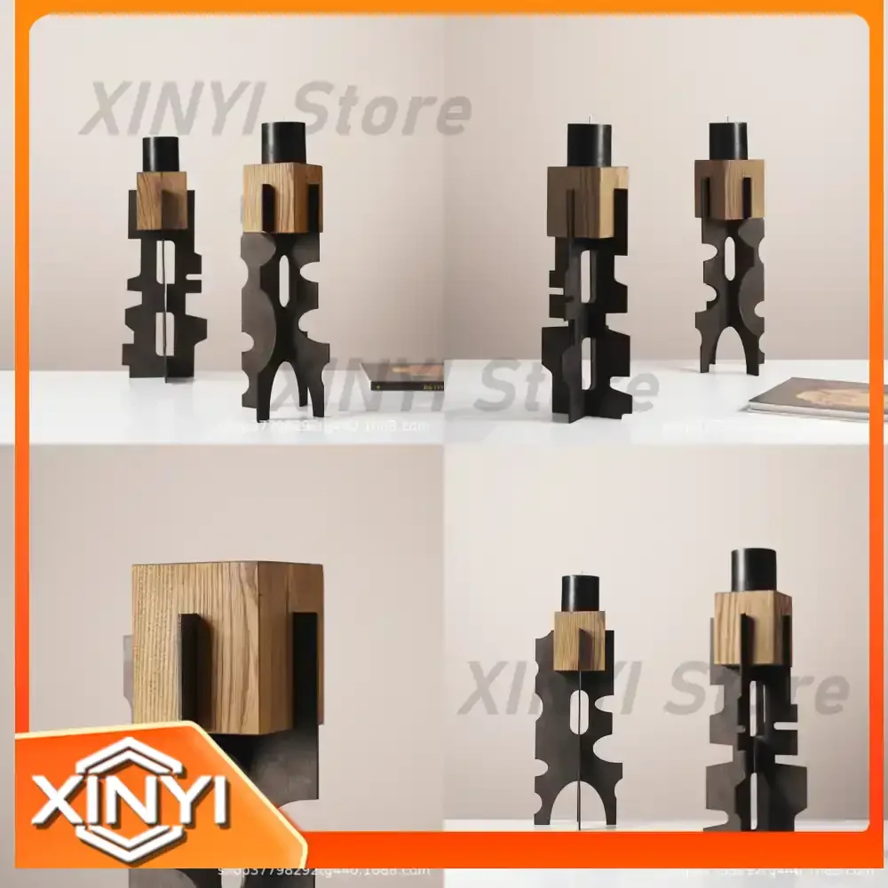 Luxury Modern Minimalist Artistic Metal and Wood Candle Holder for Living Room Dining Table Romantic Home Decor Accessory