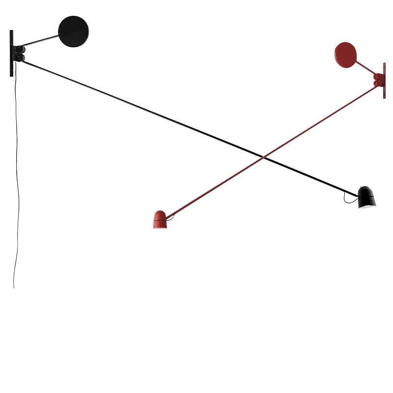 

Black Swinging Arm Long Wall Lamp Led Italian Red Minimalist Wall Light For Living Room Cafe Decor Adjustable Background Lamp