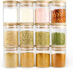 12pcs Glass Jars with Bamboo Lids Glass Airtight Kitchen Canisters Sets Food Storage Container Pantry Spice Flour Storage Jar