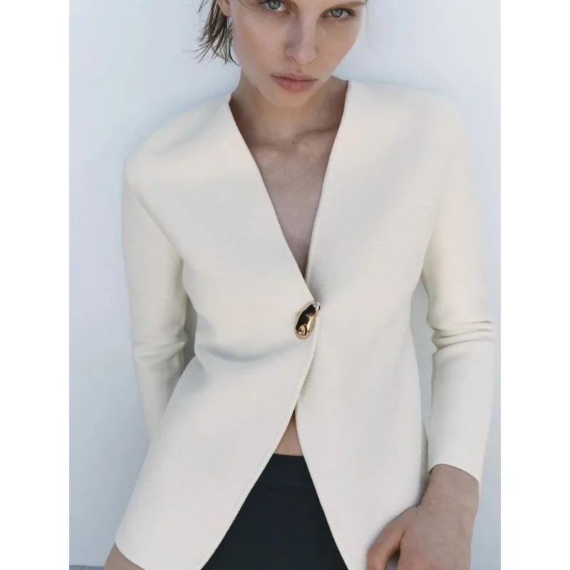 Autumn Leisure Solid Cardigan For Women Tops V-neck Knitted Cardigans Casual Simple Elegant Sweater Women Knitwear
