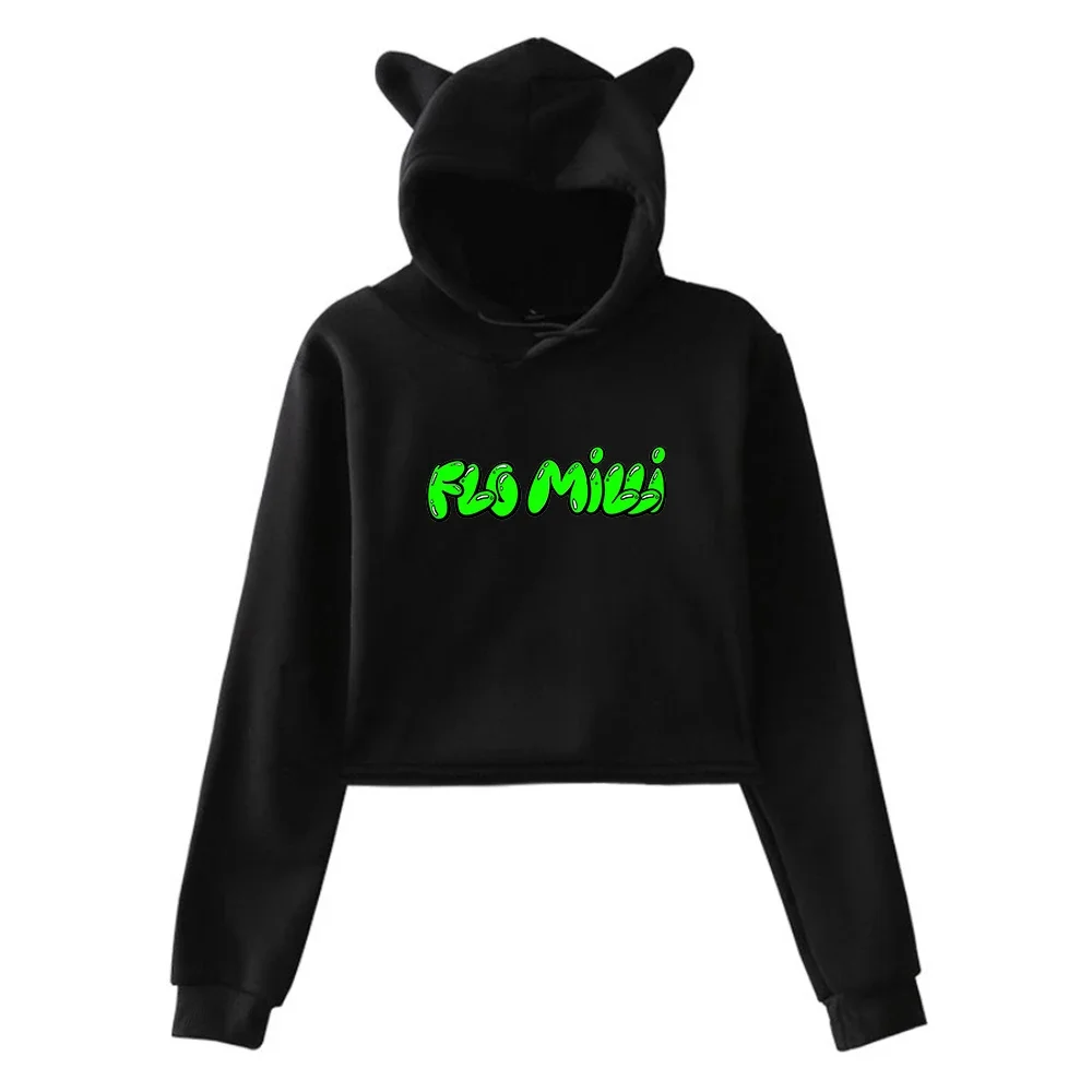 

Flo Milli Merch Crop Top Hoodie for Girls Streetwear Hip Hop Kawaii Cat Ear Cropped Short Sweatshirt Hooded Pullover Women Tops