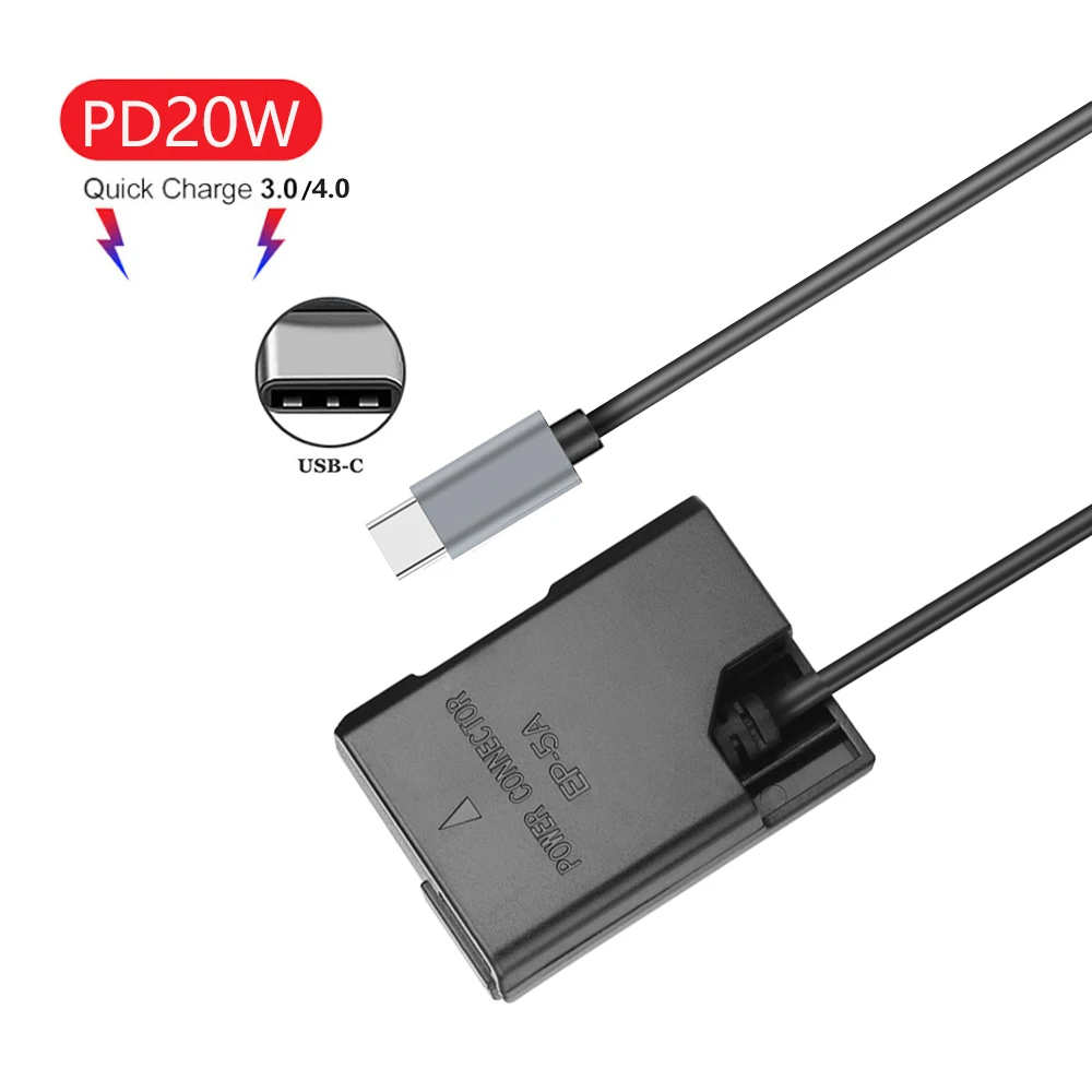 PD USB-C To EP-5A EN-EL14 Dummy Battery Power Adapter for Nikon D3100 D3200 D3300 D3400 D3500 D5100 D5200 D5300 D5500 D5600