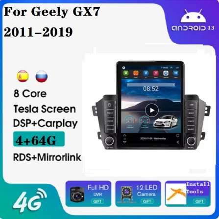 Tesla Android 11 8+128GB split screen car radio gps For Geely GX7 2011-2019 GPS BT Stereo key lights car android screen