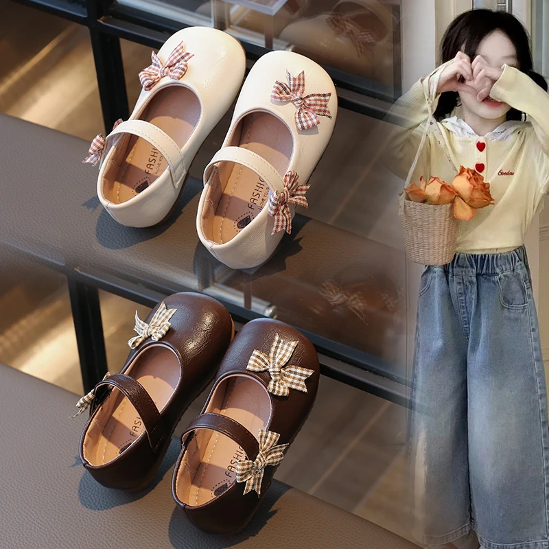 

Spring Girl's Princess Shoes Bowknot Hook-loop Cute Daily Kid's Flat Shoe Solid Colors Anti-slip Fashion Charming Children Shoes