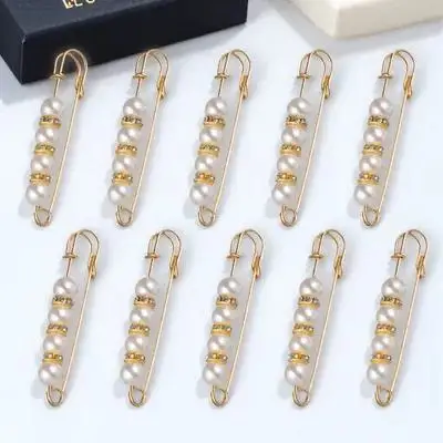 

10Pcs Delicate Brooches for Women High-End Design Coat Decoration Pin Elegant Pearl Lapel Clip Daily Wear Scarf Bag Accessory