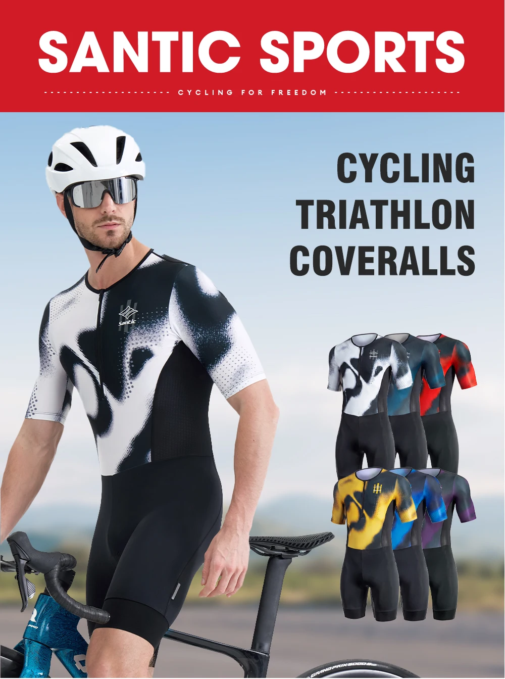 Santic Herren-Triathlon-Skinsuit mit kurzen Ärmeln, atmungsaktiver, elastischer Radsport-Overall mit 80 kg hochdichtem Polsterpolster KM26C03030 – Detail 2
