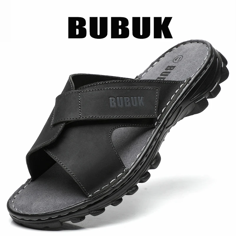 

Bubuk Men's First-Layer Cowhide Slip-On Sandals, All-Season Outdoor Non-Slip Thick-Soled Sandals, Casual Breathable Beach Sandals, Men's Sandals