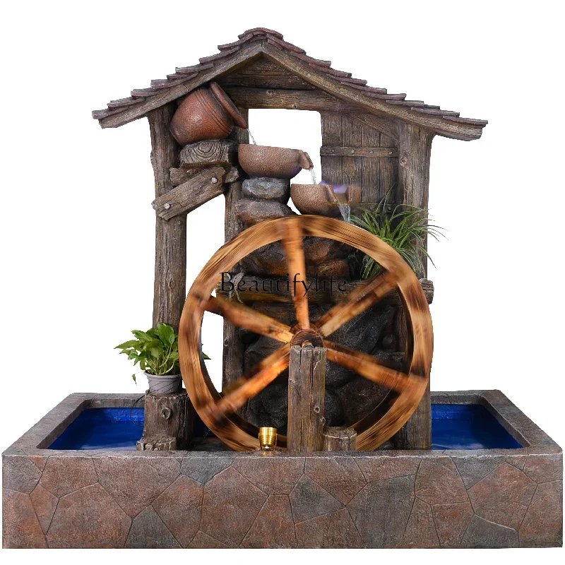 

yj9 Chinese Style Water Flow Fountain Large Feng Shui Wheel Creative Garden Bonsai Wealth-Attracting Floor Ornament