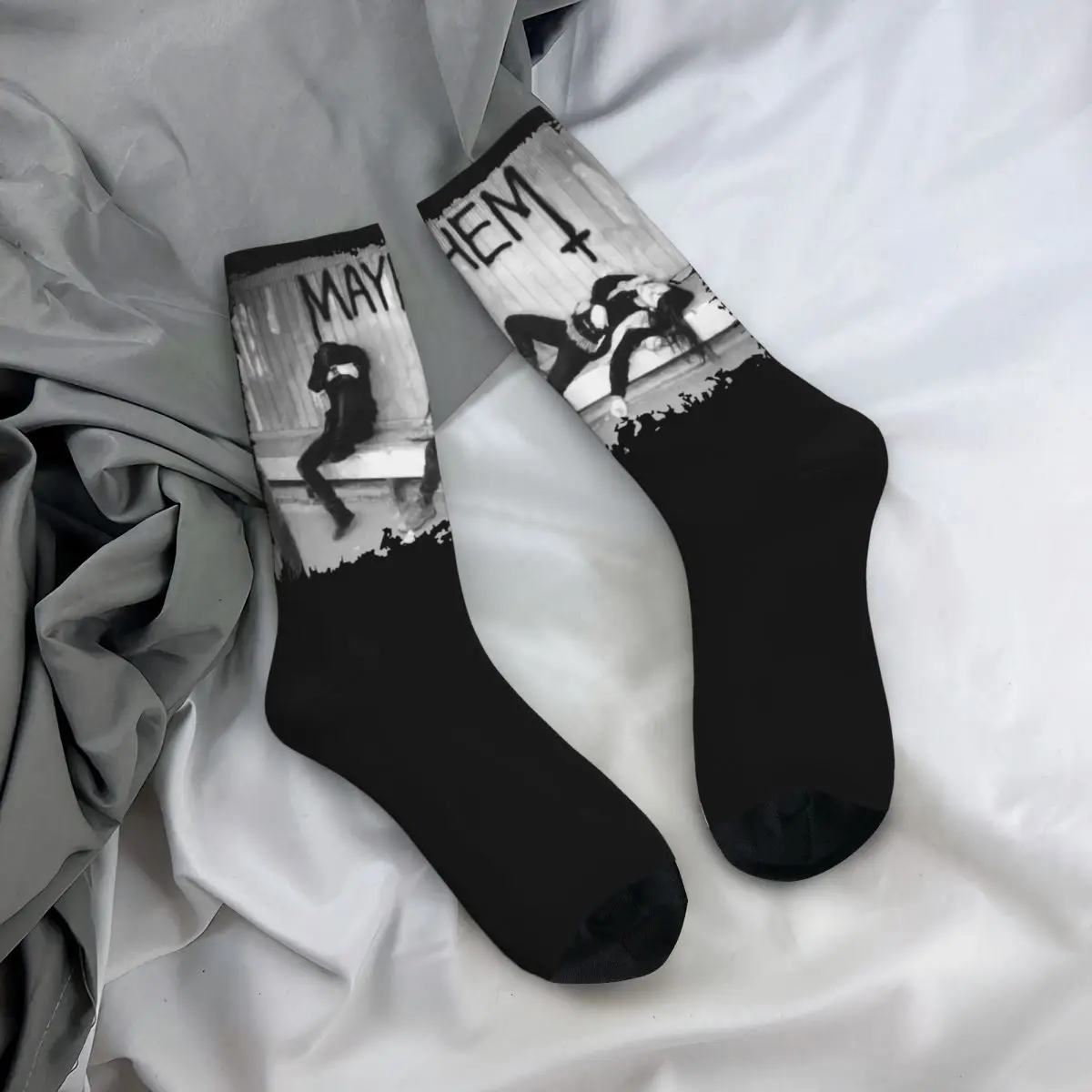 Calcetines de calle Harajuku para hombre y mujer, medias antideslizantes con música de Metal negro, para invierno