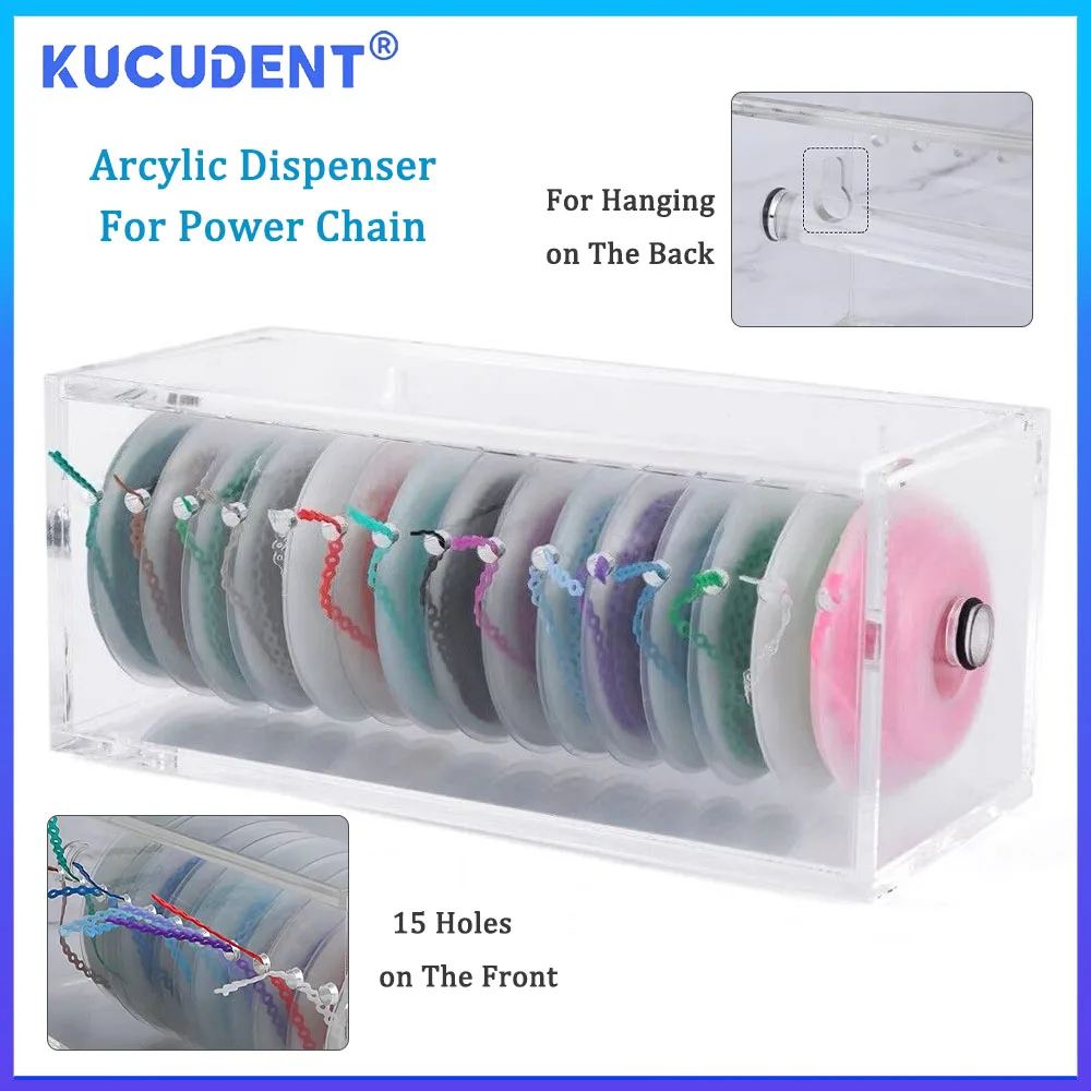 KUCUDENT Dental Acrylic Storage Box Orthodontic Power Chain Dispenser Placing Case Ortho Elastic Powerchain Organizer Holder