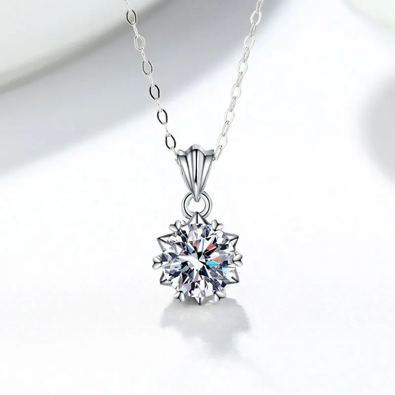 LORIELE 1CT S925 Sterling Silver Jewelry Moissanite Snowflake Pendant Necklace For Women Gift 45cm Link Chain choker collares