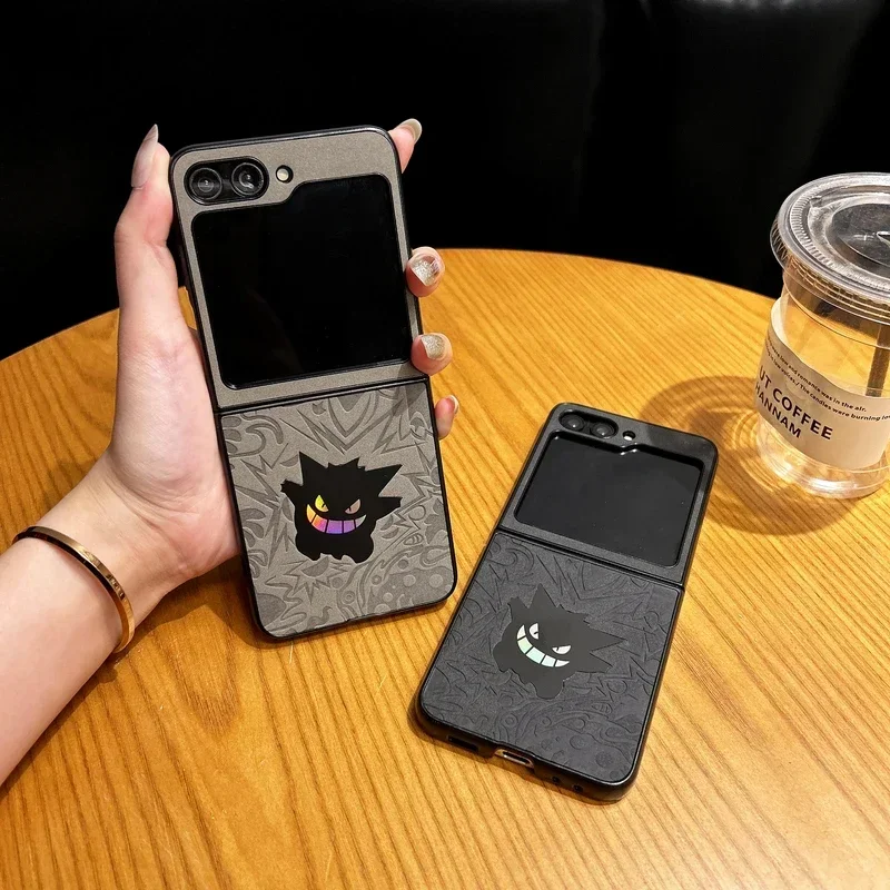 Japan Anime Pocket Monsters Pokemon Gengar Laser Phone Case For Samsung Galaxy Z Flip 6 5 Hard Leather Back Cover For Z Flip 4