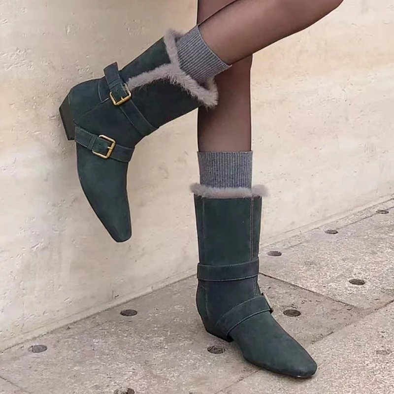 

Women Heeled Fur Snow Boots Designer Winter Cotton Shoes 2025 Winter Warm Mid Calf Boots Casual Sport Shoes Chelsea Botas Mujer