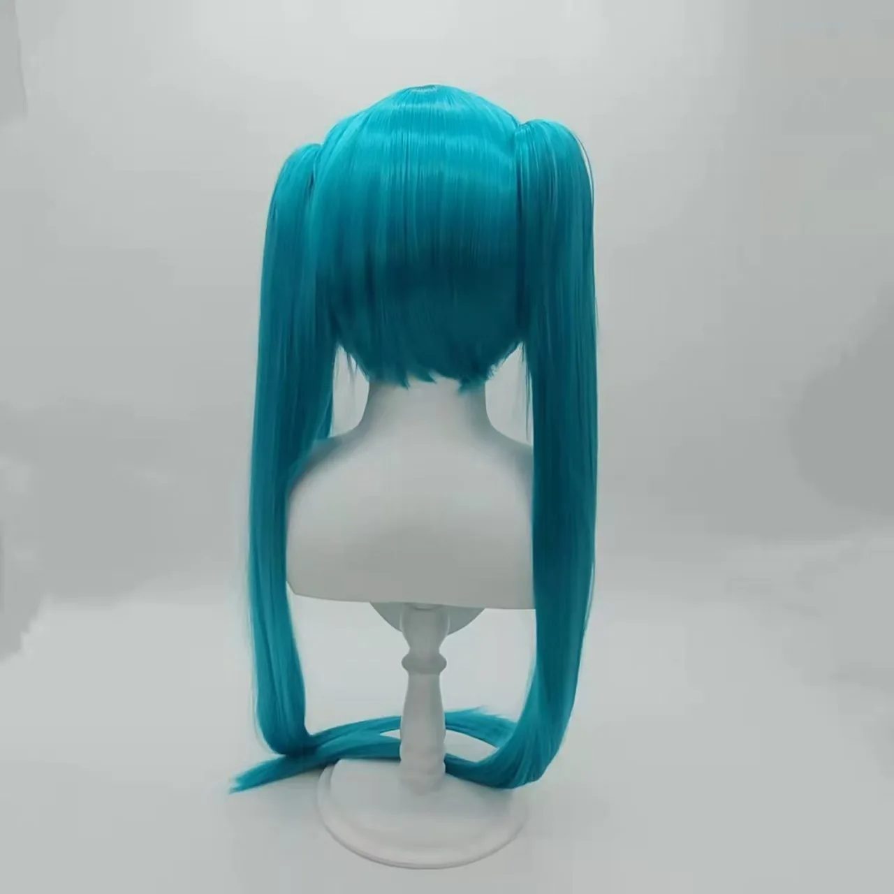 Synthetic medium-length blue mixed straight hair role-playing wig, featuring a double-curled ponytail, image 6