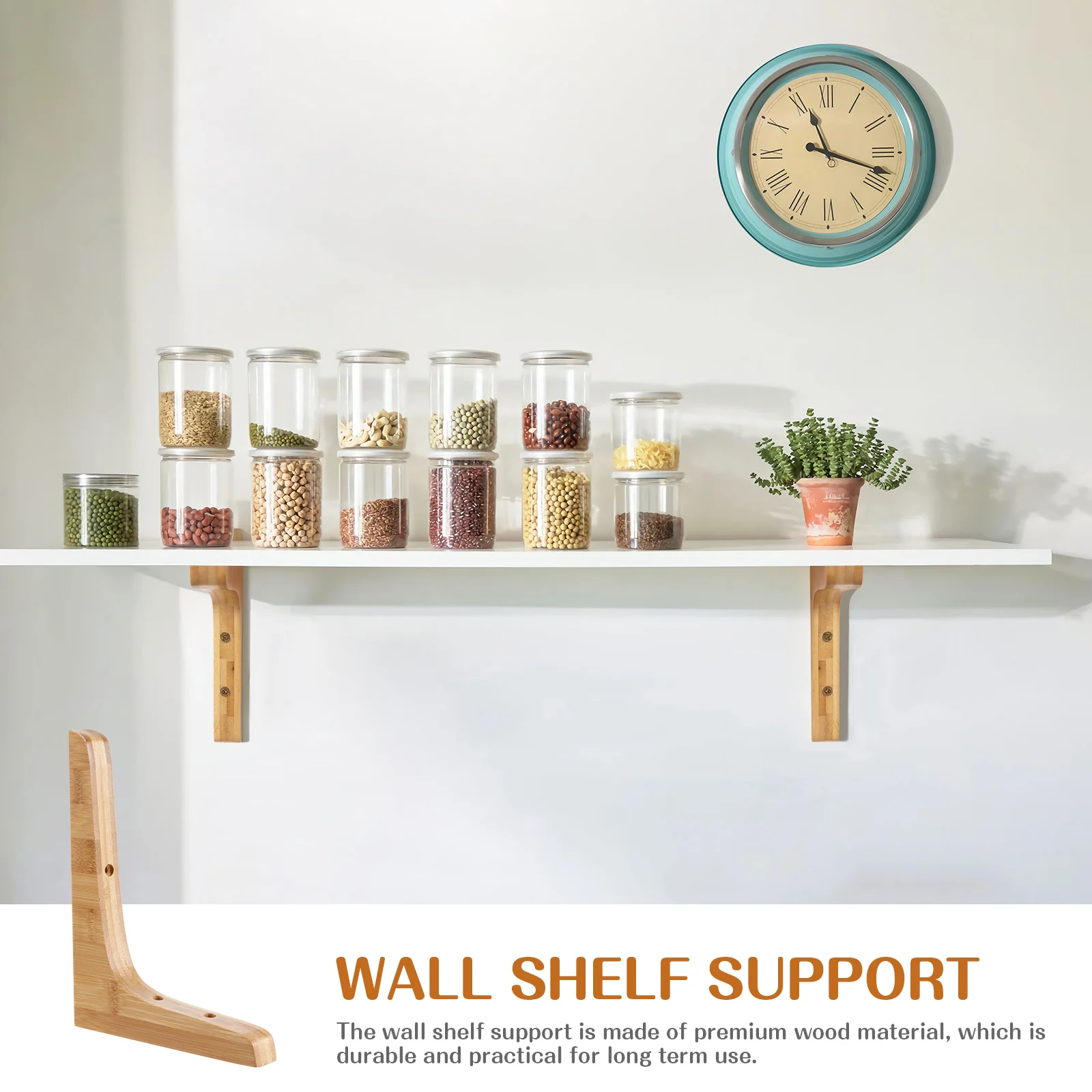 

Wall Mount Bamboo Bracket Floating Shelf Support Strong Load Capacity Smooth Finish Safe for Kitchen Bathroom