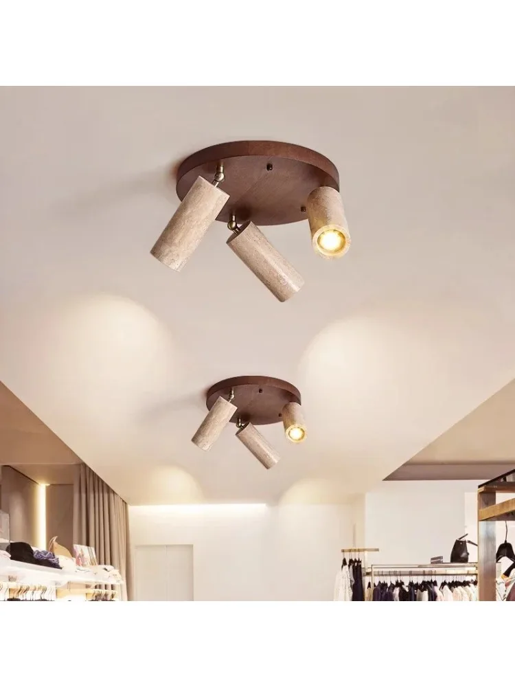 Projecteur Led pierre matériel monté en Surface Spot lumineux rotatif luminaire 3 têtes noyer bûche couleur bois mur rond Foco