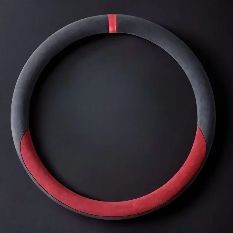 غطاء من جلد الغزال لجميع المواسم غطاء عجلة القيادة التلقائي رقيقة جدا عدم الانزلاق على شكل D مستديرة تنفس عجلة توجيه سيارة حامي #6