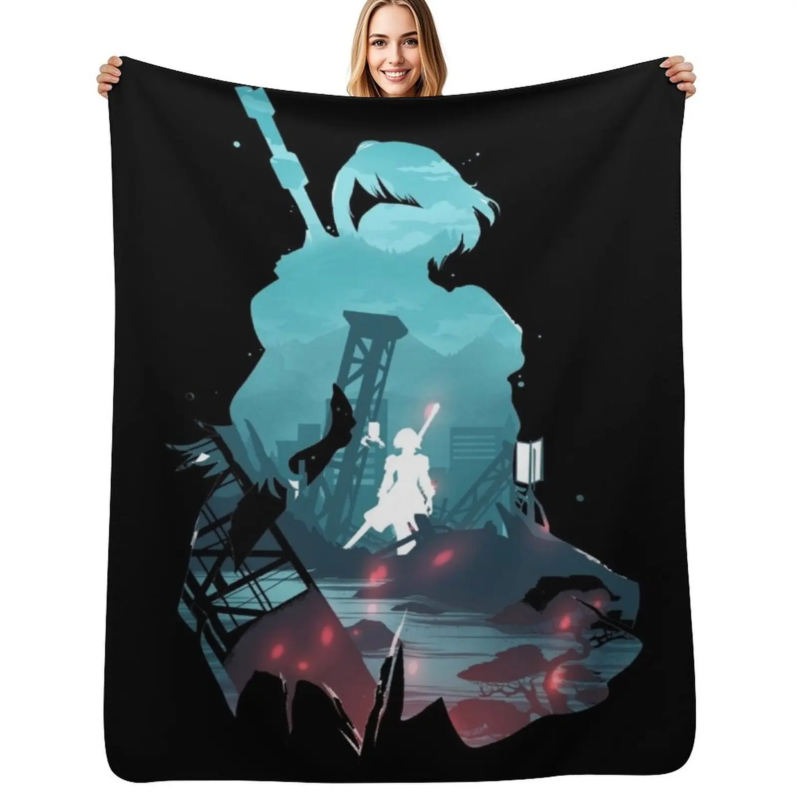 

Nier Automata 2B waifu Throw Blanket Heavy Polar Retros manga Blankets