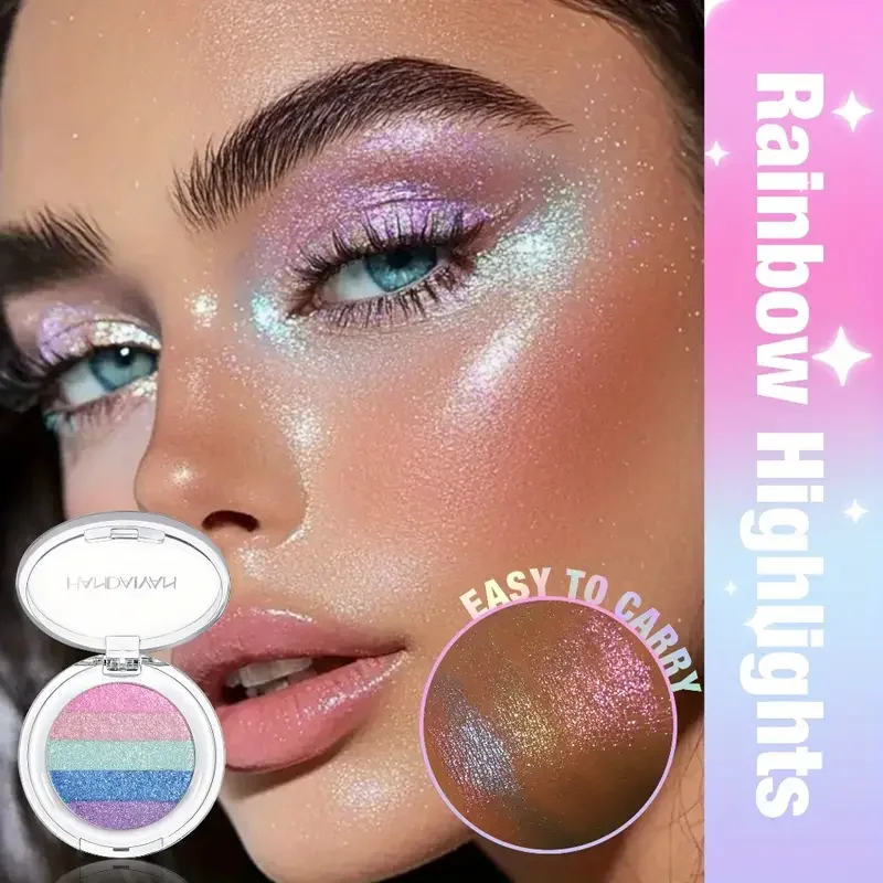 Colorful highlighter eyeshadow palette, chameleon pearl texture, face highlighter, for cheekbones, waterproof, sparkling luster