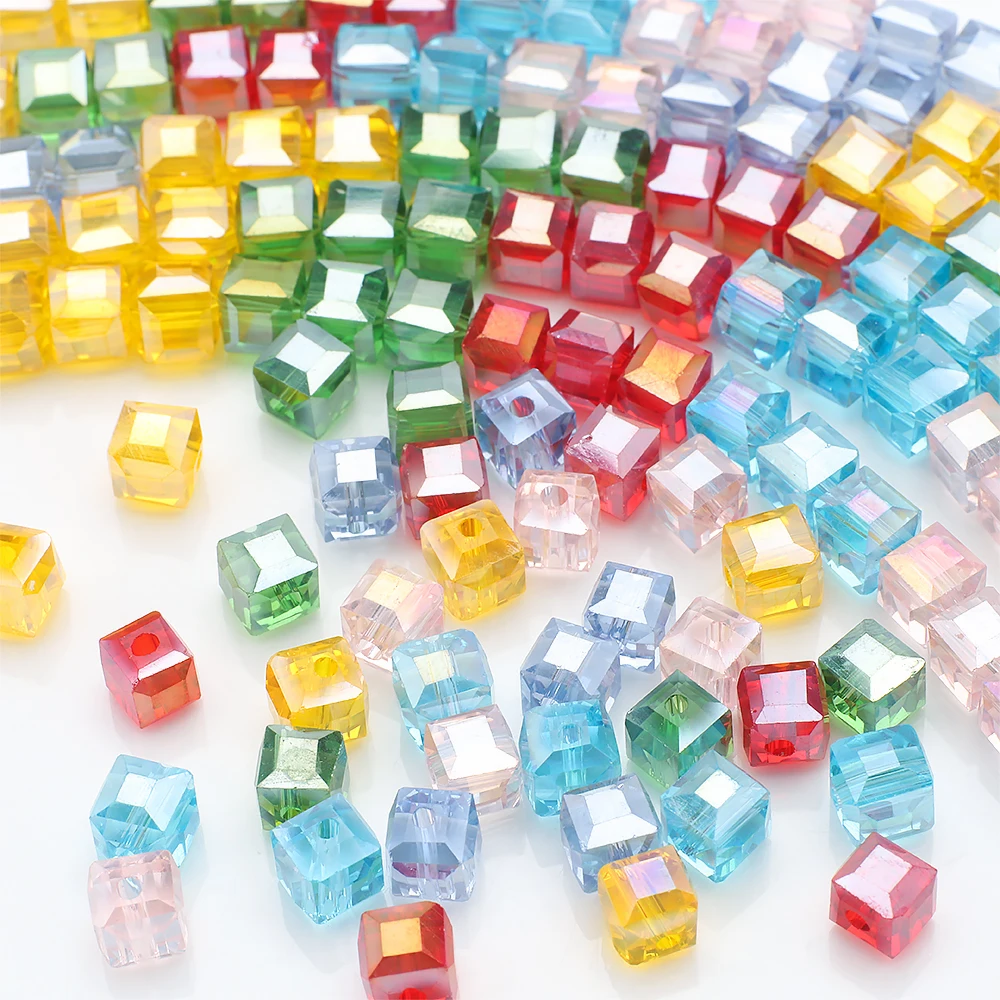 Color 6mm Czech Glass Crystal Beads Cube Square Crystal Beads Charms Colour Candy Seed Beads For DIY Jewelry Making