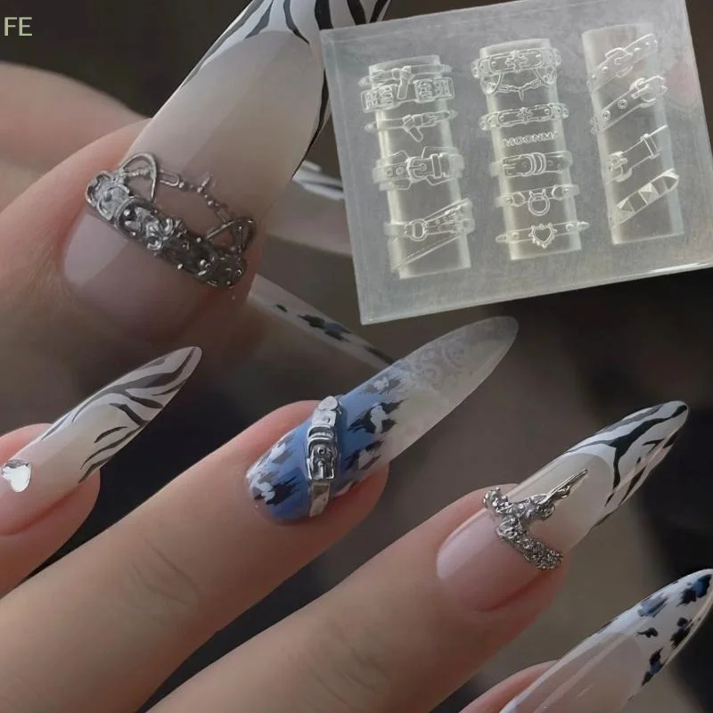 [F] Transparent Silicone Nail Art Mold Belt Buckle Flower Butterfly Four-leaf Clover 3D Nail Decoration Mold Manicure Template